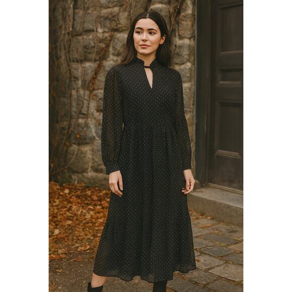 Who What Wear Dresses & Skirts - Who What Wear Black Dotted Sheer Sleeved Maxi Dress XS Dark Academia Witchy